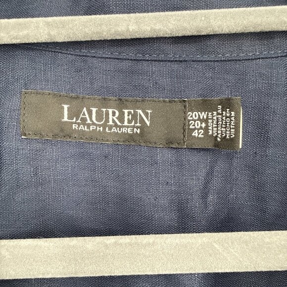 Lauren Ralph Lauren Plus Size 20 Tie Front Linen Shirt Dress Lauren Navy Linen - Picture 10 of 13